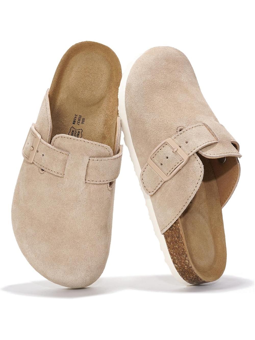 Women's Sand Suede Closed Toe Flat Slip On Benton Footbed Casual Mules Clog